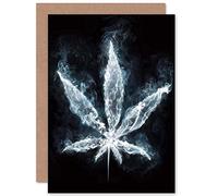 Wee Blue Coo Glowing Smoke Hash Leaf Birthday Art Sealed Greeting Card Plus Envelope Blank inside
