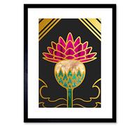 Wee Blue Coo Gold Edge Scottish Thistle Flower Illustration Sc otland Framed Art Print