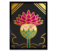 Wee Blue Coo Gold Edge Scottish Thistle Flower Illustration Scotland Art Print Framed Wall Decor 9X7 inch