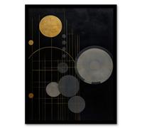 Wee Blue Coo Golden Soot Abstract Geometric Oil Painting Planet Orbits Vertical Solar System Wall Art Print - A4 Size
