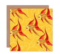 Wee Blue Coo GOLDFISH KOI YELLOW FISH FIN BLANK GREETINGS BIRTHDAY CARD ART