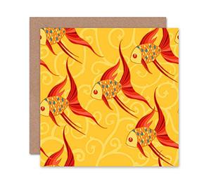 Wee Blue Coo GOLDFISH KOI YELLOW FISH FIN BLANK GREETINGS BIRTHDAY CARD ART