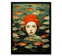 Wee Blue Coo Gone Fishing Goldfish Red Green Bathroom Artwork Framed Wall Art Print 18X24 Inch