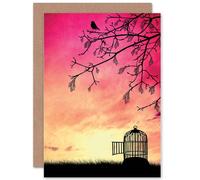 Wee Blue Coo Goodbye Travel Freedom Bon Voyage Open Cage Pink Card Wee Blue Coo Multicolor