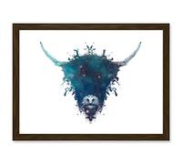 Graphic Ink Splat Highland Cow Coo Scotland A4 Artwork Framed Wall Art Print Artery8 Brown One Size
