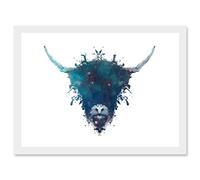 Graphic Ink Splat Highland Cow Coo Scotland A4 Artwork Framed Wall Art Print Artery8 White One Size