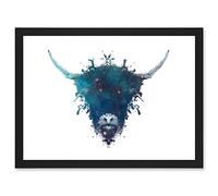 Graphic Ink Splat Highland Cow Coo Scotland A4 Artwork Framed Wall Art Print Artery8 Black One Size