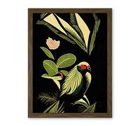 Wee Blue Coo Green Black Modern Vintage Tropical Plant Leaves with Bird Artwork Framed Wall Art Print 18X24 Inch