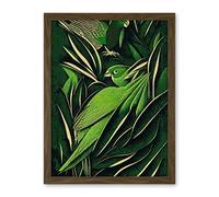 Wee Blue Coo Green Modern Vintage Retro Abstract Jungle Tropical Leaves Parrots Illustration Artwork Framed Wall Art Print 18X24 Inch