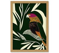 Wee Blue Coo Green Orange Pink Cream Modern Vintage Tropical Plant Leaves with Bird Artwork Framed A3 Wall Art Print