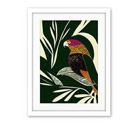 Wee Blue Coo Green Orange Pink Cream Modern Vintage Tropical Plant Leaves With Bird Artwork Framed Wall Art Print 18X24 Inch