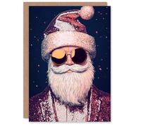 Wee Blue Coo Greeting Card Cool Santa Claus Sunglasses Sequin Bold Modern Blank For Him Or Her Art Xmas Christmas Card