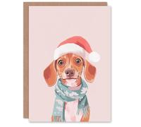 Wee Blue Coo Greeting Card Cute Dachshund Santa Hat Pastel Pink Dog Lover For Her Woman Xmas Christmas Card