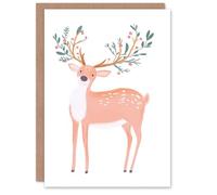 Wee Blue Coo Greeting Card Cute Deer with Decorated Antlers Watercolour For Her Woman Xmas Christmas Card