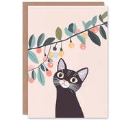 Wee Blue Coo Greeting Card Cute Kitten Sting Lights Pastel Colour Cat Lover Blank For Him Or Her Art Xmas Christmas Card