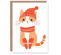 Wee Blue Coo Greeting Card Cute Kitten Winter Hat Modern Orange Cat Lover Blank For Him Or Her Art Xmas Christmas Card