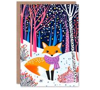 Wee Blue Coo Greeting Card Cute Red Fox Vibrant Colourful Winter Forest Blank For Him Or Her Art Xmas Christmas Card