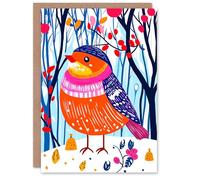 Wee Blue Coo Greeting Card Cute Robin Bird Winter Hat Forest Snow Folk Art Blank For Him Or Her Art Xmas Christmas Card