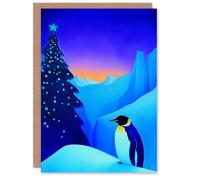 Wee Blue Coo Greeting Card Emperor Penguin Decorated Tree Winter Landscape Blank For Him Or Her Art Xmas Christmas Card