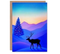 Wee Blue Coo Greeting Card Reindeer Decorated Tree Winter Wonderland Sunrise Blank For Him Or Her Art Xmas Christmas Card