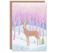 Wee Blue Coo Greeting Card Reindeer in Pastel Colour Magical Winter Forest For Child Kids Xmas Christmas Card