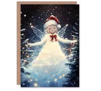 Wee Blue Coo Greeting Card Winter Pixie Fairy Santa Hat String Lights Anime For Child Kids Xmas Christmas Card