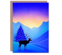 Wee Blue Coo Greeting Card Winter Wonderland Sunrise Reindeer Decorated Tree Blank For Him Or Her Art Xmas Christmas Card