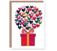 Wee Blue Coo Greeting Card Wrapped Red Present Love Hearts Bright Modern Blank For Him Or Her Art Xmas Christmas Card
