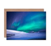 Wee Blue Coo Greetings Birthday Gift Photo Aurora Borealis Norther Lights Snow Sealed Greeting Card Plus Envelope Blank inside