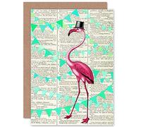 Wee Blue Coo Greetings Birthday Gift Upcycle Dictionary Flamingo Bunting Party Sealed Greeting Card Plus Envelope Blank inside