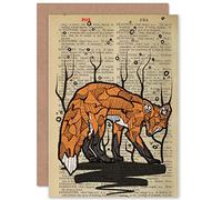 Wee Blue Coo GREETINGS CARD BIRTHDAY GIFT UPCYCLE DICTIONARY FOX DRAWING ANIMAL