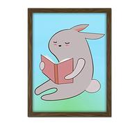 Wee Blue Coo Grey Bunny Rabbit Reading Book Artwork Framed Wall Art Print 18X24 Inch
