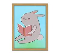 Wee Blue Coo Grey Bunny Rabbit Reading Book Artwork Framed Wall Art Print 18X24 Inch