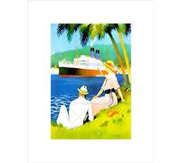 Wee Blue Coo Group Man Woman Ship Ocean Liner Palm Tree Tropic Sea Wall Art Print