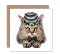 Wee Blue Coo Grumpy Cat Hat Bowtie Kitten Animal Cute Funny Birthday Sealed Greeting Card Plus Envelope Blank inside