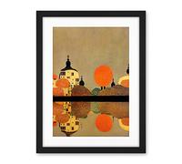 Wee Blue Coo Gustav Klimt Style Autumn Lakeside Town Church Reflection Artwork Framed Wall Art Print 18X24 Inch