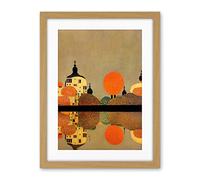 Wee Blue Coo Gustav Klimt Style Autumn Lakeside Town Church Reflection Artwork Framed Wall Art Print 18X24 Inch