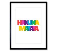 Wall Art Print Hakuna Matata Colourful Typography Framed Artery8 Black W7 inch x H9 inch