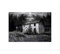 Wee Blue Coo Halloween Haunt Ghost House Moon Drawing Black White Wall Art Print