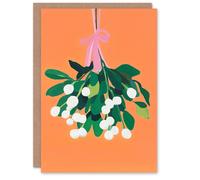 Wee Blue Coo Hanging Mistletoe Sprig Bundle Elegant Modern Xmas Christmas Card in Orange Wee Blue Coo Orange