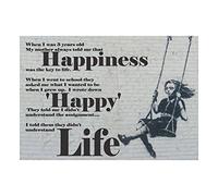 Wee Blue Coo Happiness Happy Banksy Girl Swinging Quote Picture Wall Art Print