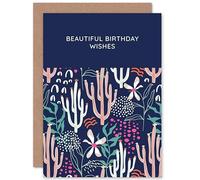 Wee Blue Coo Happy Birthday Beautiful Wishes Floral Pattern Sealed Greeting Card Plus Envelope Blank inside