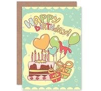 Wee Blue Coo HAPPY BIRTHDAY CAKE BALLOONS BLANK GREETINGS CARD ART