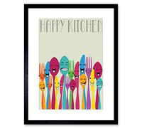 Wee Blue Coo Happy Colourful Cutlery Kitchen Food Photo Picture Framed Wall Art Print