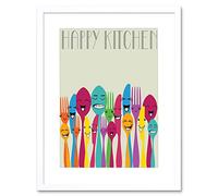 Wee Blue Coo Happy Colourful Cutlery Kitchen Food Photo Picture Framed Wall Art Print