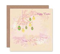 Wee Blue Coo HAPPY EASTER HANGING EGGS TREES BLANK GREETINGS CARD ART