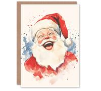 Wee Blue Coo Happy Jolly Santa Claus Festive Fun Xmas Art Blank Christmas Card in Red Wee Blue Coo Red