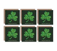 Wee Blue Coo Happy St Patrick's Day Irish Green Shamrock Clover Design Blank Greeting Cards With Envelopes Pack of 6