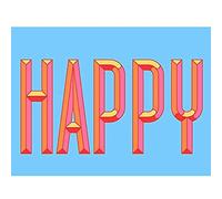 Wee Blue Coo Happy Word Art Bright Art Print Canvas Premium Wall Decor Poster Mural