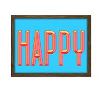 Wee Blue Coo Happy Word Art Bright Artwork Framed Wall Art Print 18X24 Inch